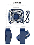 Mini USB Desk Fan with 3 Speeds and 360° Rotation