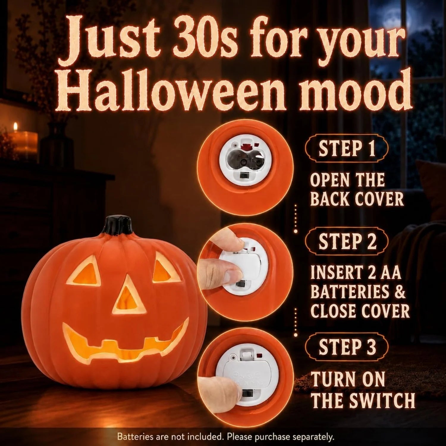 Light-Up Pumpkin Halloween Statue