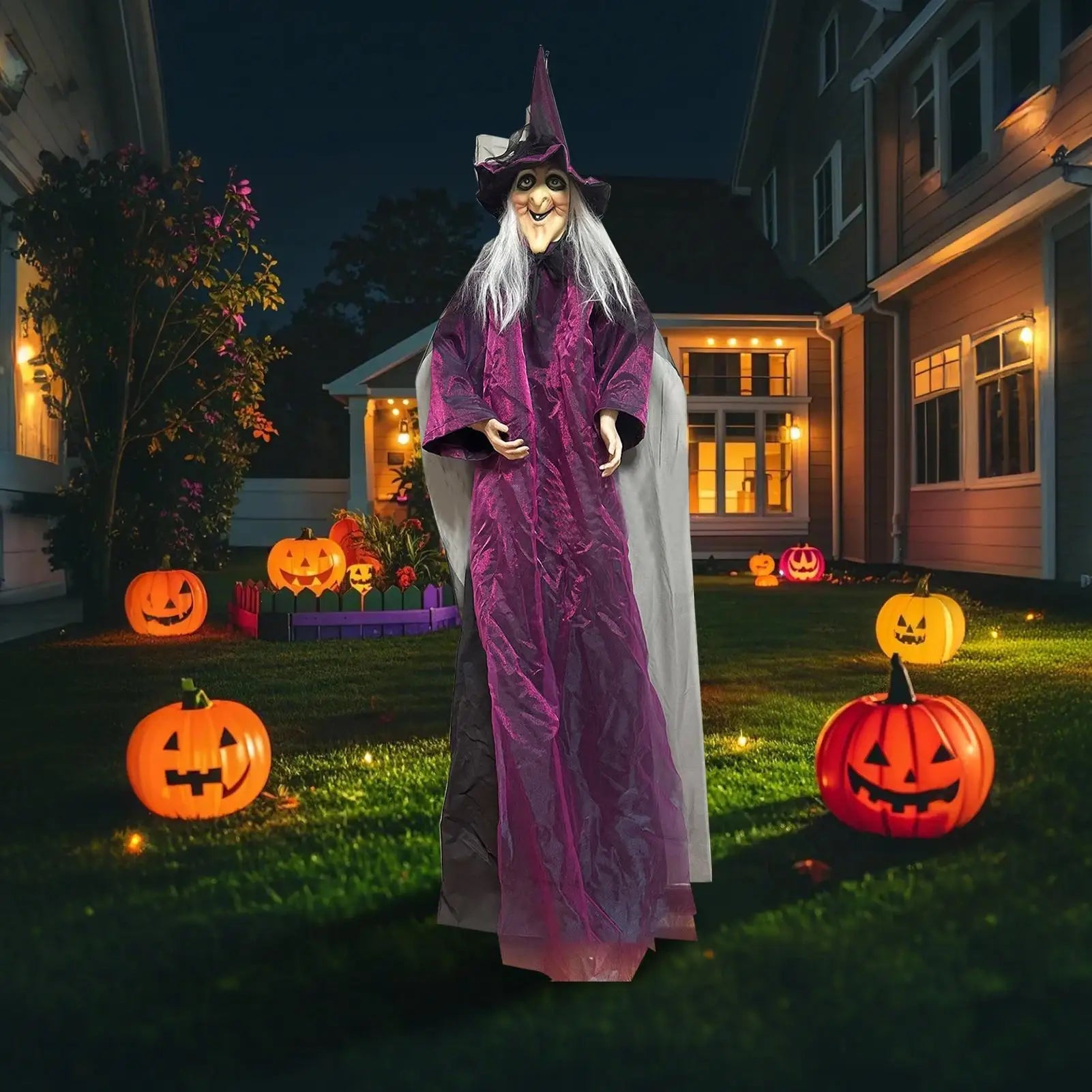 Sound-Activated Hanging Witch Prop