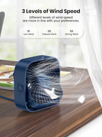 Mini USB Desk Fan with 3 Speeds and 360° Rotation